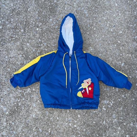 Weather Tamer Blue Vintage 90s Teddy Bear in Shoe Jacket Coat Size 18 months - Picture 1 of 4